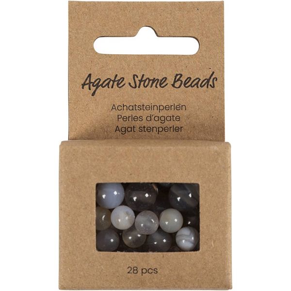 Produktbild: Creativ Company Achat Steinperlen, Gr&ouml;&szlig;e 1x10, 12x8, 15x6 mm, Lochgr&ouml;&szlig;e 0,9-1 mm, Transparent Grau, 28 Stk