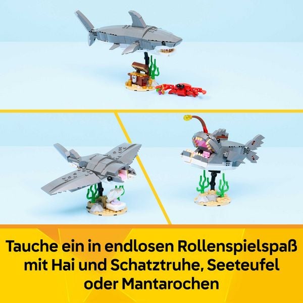 Produktbild: LEGO Creator 3-in-1-Set 31381 Wilder Hai mit Schatztruhe, Geschenk ab 8