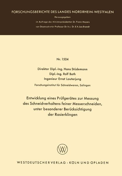 Produktbild: Entwicklung eines Pr&uuml;fger&auml;tes zur Messung des Schneidverhaltens feiner Messerschneiden, unter besonderer Ber&uuml;cksichtigung der Rasierklingen