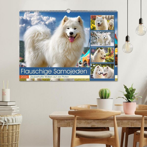 Produktbild: Flauschige Samojeden. Zauberhafte Wolken auf vier Pfoten (Wandkalender 2026 DIN A2 quer), CALVENDO Monatskalender