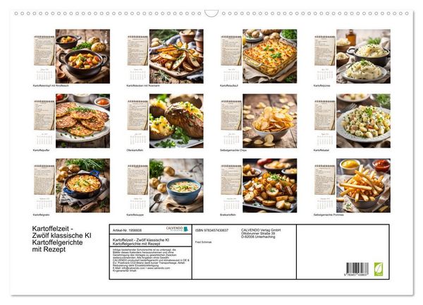 Produktbild: Kartoffelzeit - Zw&ouml;lf klassische KI Kartoffelgerichte mit Rezept (Wandkalender 2026 DIN A2 quer), CALVENDO Monatskalender
