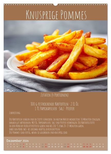 Produktbild: REZEPTE - Kochen in der Hei&szlig;luftfritteuse (hochwertiger Premium Wandkalender 2026 DIN A2 hoch), Kunstdruck in Hochglanz
