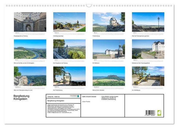Produktbild: Bergfestung K&ouml;nigstein (Wandkalender 2026 DIN A2 quer), CALVENDO Monatskalender