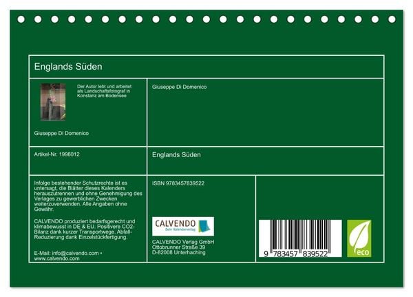 Produktbild: Englands S&uuml;den (Tischkalender 2026 DIN A5 quer), CALVENDO Monatskalender