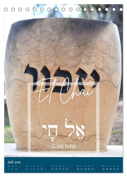 Produktbild: Israel und hebr&auml;ische Namen Gottes (Tischkalender 2026 DIN A5 hoch), CALVENDO Monatskalender