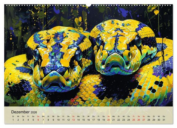 Produktbild: Schlangen. Faszination Reptilien. Kunstvolle Paintings (Wandkalender 2026 DIN A2 quer), CALVENDO Monatskalender