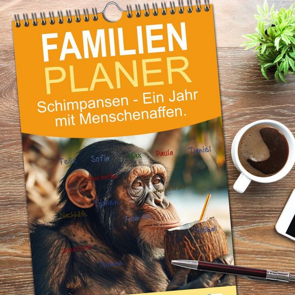 Produktbild: Familienplaner 2026 - Schimpansen - Ein Jahr mit Menschenaffen. mit 5 Spalten (Wandkalender, 21 x 45 cm) CALVENDO