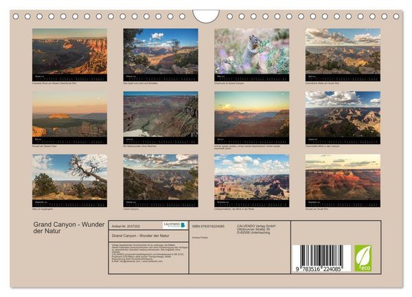 Produktbild: Grand Canyon - Wunder der Natur (Wandkalender 2026 DIN A4 quer), CALVENDO Monatskalender