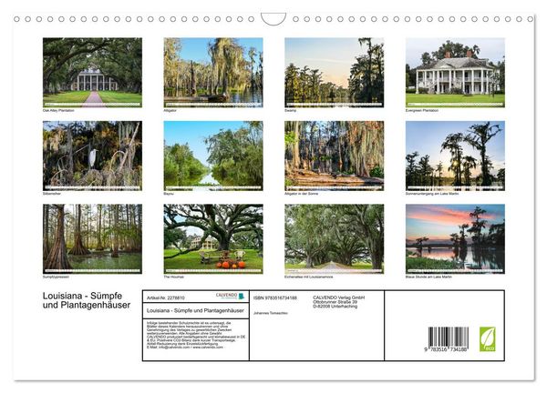 Produktbild: Louisiana - S&uuml;mpfe und Plantagenh&auml;user (Wandkalender 2026 DIN A3 quer), CALVENDO Monatskalender