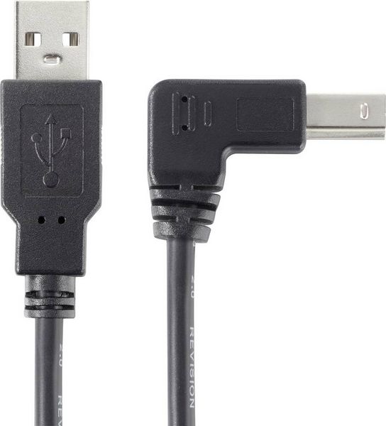 Produktbild: Renkforce USB-Kabel USB 2.0 USB-A Stecker, USB-B Stecker 0.50 m Schwarz 90&deg; nach unten gewinkelt RF-4613068