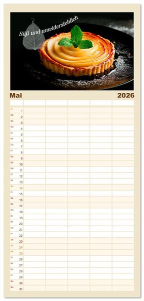 Produktbild: Familienplaner 2026 - Dessert - Liebe auf den ersten Biss mit 5 Spalten (Wandkalender, 21 x 45 cm) CALVENDO