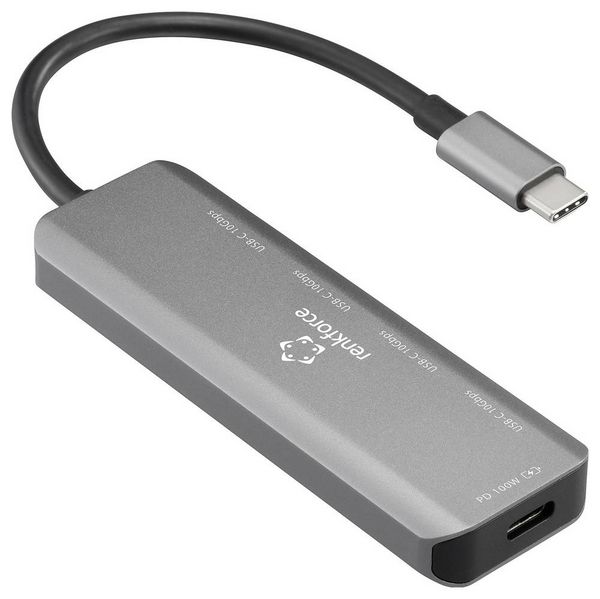 Produktbild: Renkforce RF-6872246 USB-Hub 4 Port USB-C&reg; USB 3.2 Gen2 10 GBit/s mit Aluminiumgeh&auml;use, mit USB-C&reg; Stecker Grau RF-USBCH-220