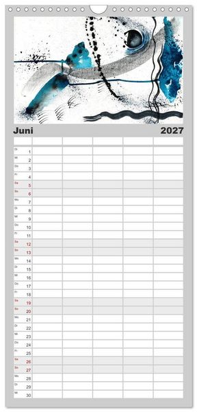 Produktbild: Familienplaner 2027 - Abstrakte Aquarelle mit 5 Spalten (Wandkalender, 21 x 45 cm) CALVENDO