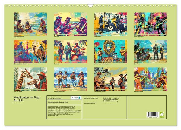 Produktbild: Musikanten im Pop-Art Stil (Wandkalender 2026 DIN A2 quer), CALVENDO Monatskalender