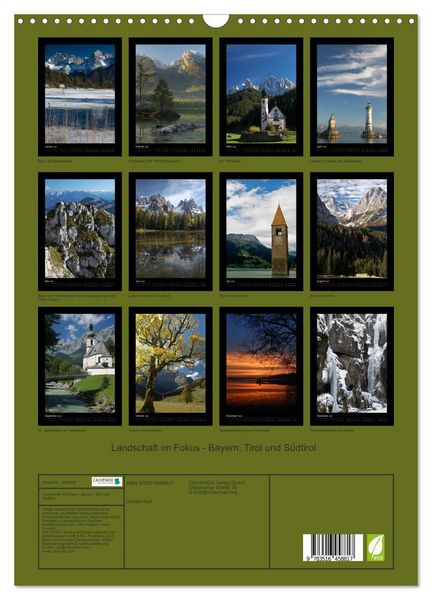 Produktbild: Landschaft im Fokus - Bayern, Tirol und S&uuml;dtirol (Wandkalender 2026 DIN A3 hoch), CALVENDO Monatskalender