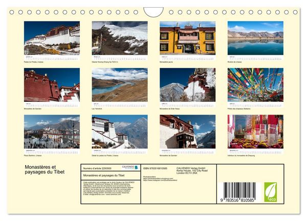 Produktbild: Monast&egrave;res et paysages du Tibet (Calendrier mural 2027 DIN A4 vertical), CALVENDO calendrier mensuel
