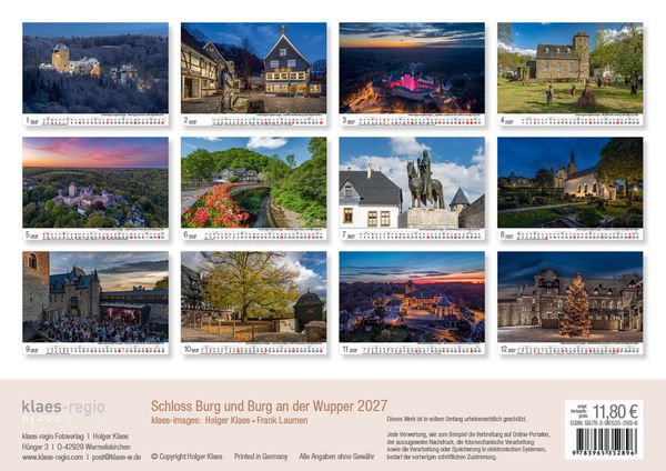 Produktbild: Schloss Burg und Burg an der Wupper 2027 Bildkalender A4 quer, spiralgebunden