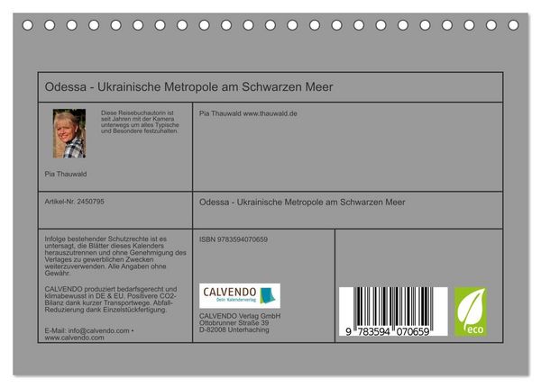 Produktbild: Odessa - Ukrainische Metropole am Schwarzen Meer (Tischkalender 2027 DIN A5 quer), CALVENDO Monatskalender