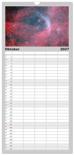 Produktbild: Familienplaner 2027 - Farbiges Weltall mit 5 Spalten (Wandkalender, 21 x 45 cm) CALVENDO