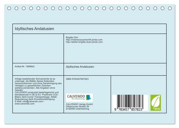 Produktbild: Idyllisches Andalusien (Tischkalender 2026 DIN A5 quer), CALVENDO Monatskalender