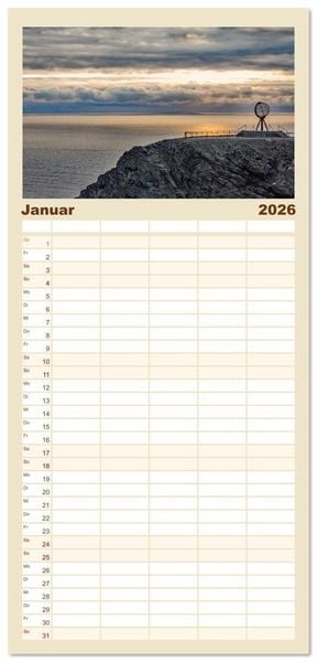 Produktbild: Familienplaner 2026 - Vom Nordkap zum S&uuml;dkap mit 5 Spalten (Wandkalender, 21 x 45 cm) CALVENDO