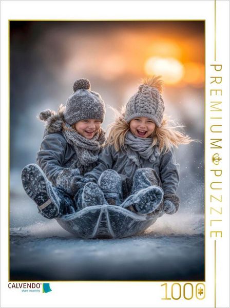 Produktbild: CALVENDO Puzzle Gemeinsam rodeln - Spa&szlig; pur | 1000 Teile Lege-Gr&ouml;&szlig;e 64x48cm Foto-Puzzle f&uuml;r gl&uuml;ckliche Stunden