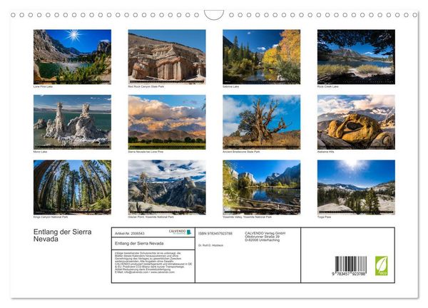 Produktbild: Entlang der Sierra Nevada (Wandkalender 2026 DIN A3 quer), CALVENDO Monatskalender