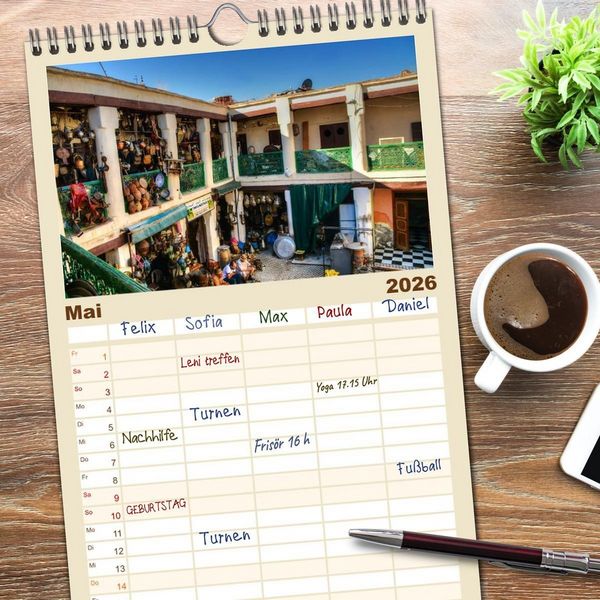 Produktbild: Familienplaner 2026 - Marrakesch die rote Stadt mit 5 Spalten (Wandkalender, 21 x 45 cm) CALVENDO