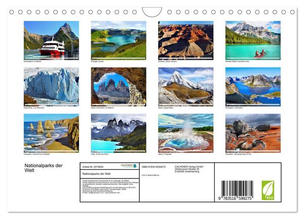 Produktbild: Nationalparks der Welt (Wandkalender 2026 DIN A4 quer), CALVENDO Monatskalender