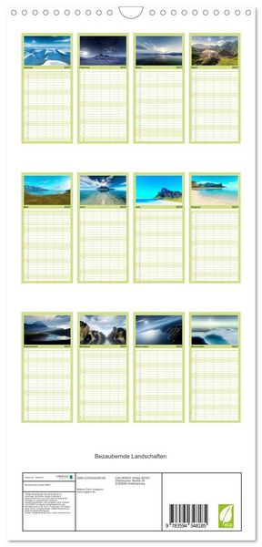 Produktbild: Familienplaner 2027 - Bezaubernde Landschaften mit 5 Spalten (Wandkalender, 21 x 45 cm) CALVENDO