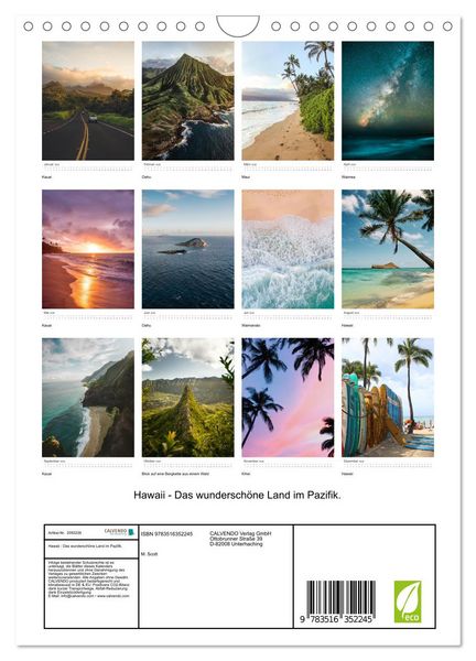 Produktbild: Hawaii - Das wundersch&ouml;ne Land im Pazifik. (Wandkalender 2026 DIN A4 hoch), CALVENDO Monatskalender