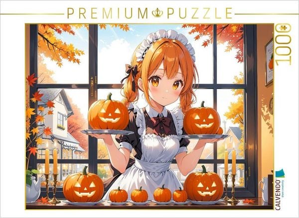 CALVENDO Puzzle Anime Halloween Maid mit Kürbissen im Café | 1000 Teile Lege-Größe 64x48cm Foto-Puzzle für glückliche Stunden