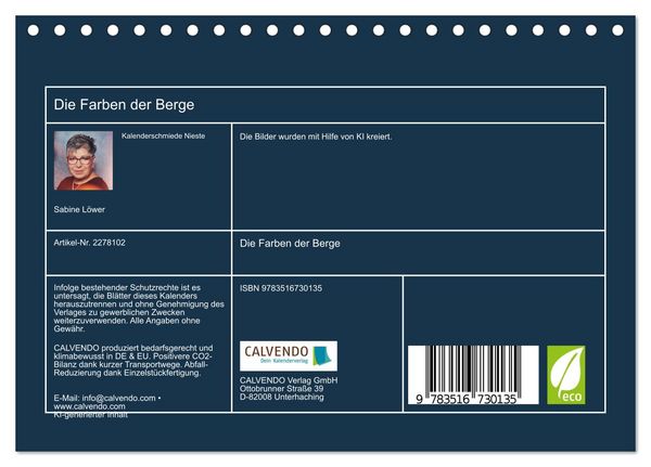 Produktbild: Die Farben der Berge (Tischkalender 2026 DIN A5 quer), CALVENDO Monatskalender