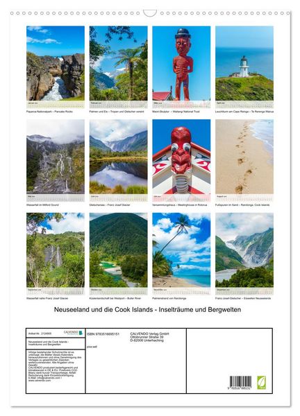 Produktbild: Neuseeland und die Cook Islands - Inseltr&auml;ume und Bergwelten (Wandkalender 2026 DIN A2 hoch), CALVENDO Monatskalender