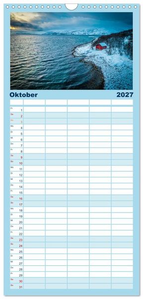 Produktbild: Familienplaner 2027 - Troms&oslash; in der Polarnacht mit 5 Spalten (Wandkalender, 21 x 45 cm) CALVENDO