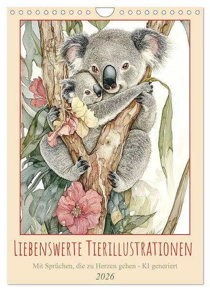 Liebenswerte Tierillustrationen (Wandkalender 2026 DIN A4 hoch), CALVENDO Monatskalender