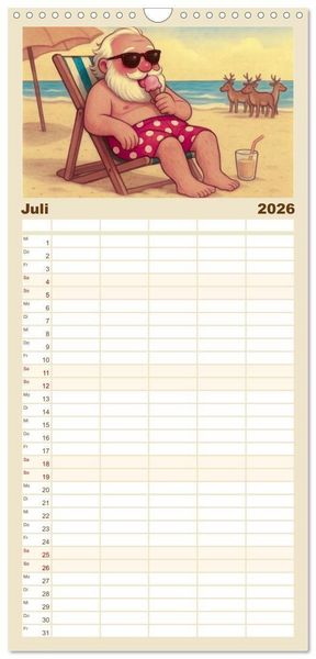 Produktbild: Familienplaner 2026 - Was macht der Weihnachtsmann? mit 5 Spalten (Wandkalender, 21 x 45 cm) CALVENDO