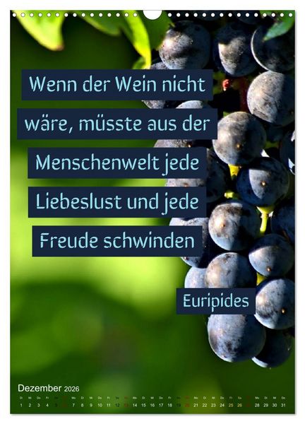 Produktbild: WEIN Weisheiten und Sprichworte (Wandkalender 2026 DIN A3 hoch), CALVENDO Monatskalender