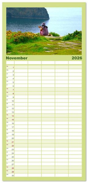 Produktbild: Familienplaner 2026 - Cornwall im Fr&uuml;hling mit 5 Spalten (Wandkalender, 21 x 45 cm) CALVENDO