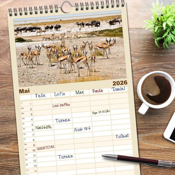 Produktbild: Familienplaner 2026 - Facetten Namibias mit 5 Spalten (Wandkalender, 21 x 45 cm) CALVENDO