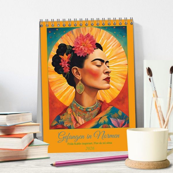 Produktbild: Gefangen in Normen. Frida Kahlo inspiriert. Flor de mi alma (Tischkalender 2026 DIN A5 hoch), CALVENDO Monatskalender