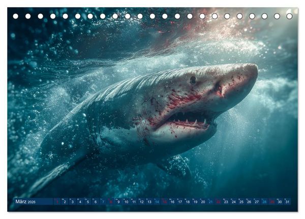 Produktbild: Hai Kalender - M&auml;chtige Haie der Ozeane und geheimnisvollen Unterwasserwelt (Tischkalender 2026 DIN A5 quer), CALVENDO Monatskalender