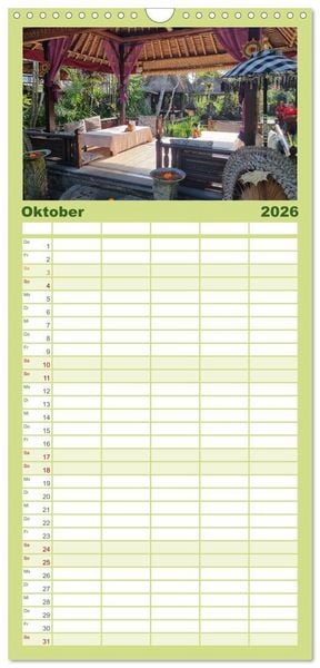 Produktbild: Familienplaner 2026 - Bali - G&ouml;tterinsel mit 5 Spalten (Wandkalender, 21 x 45 cm) CALVENDO