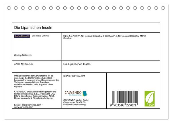 Produktbild: Die Liparischen Inseln (Tischkalender 2026 DIN A5 quer), CALVENDO Monatskalender