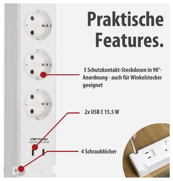 Produktbild: Brennenstuhl 1150660425 Steckdosenleiste mit Schalter Wei&szlig; Schutzkontakt 1 St.