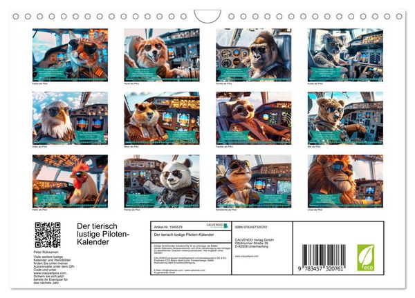 Produktbild: Der tierisch lustige Piloten-Kalender (Wandkalender 2026 DIN A4 quer), CALVENDO Monatskalender
