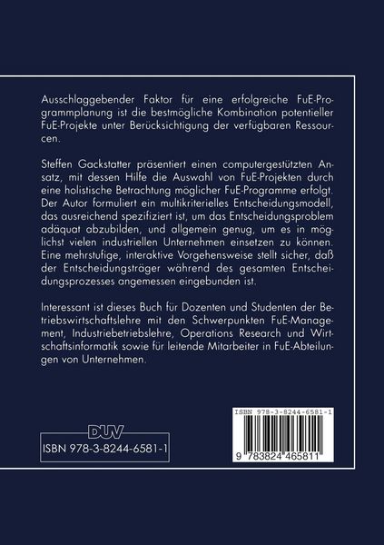 Produktbild: Entscheidungsunterst&uuml;tzung zur FuE-Programmplanung