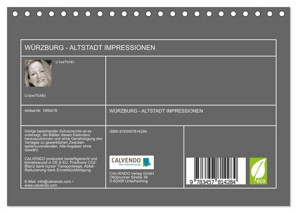 Produktbild: W&Uuml;RZBURG - ALTSTADT IMPRESSIONEN (Tischkalender 2026 DIN A5 quer), CALVENDO Monatskalender