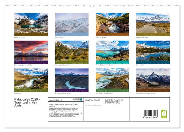 Produktbild: Patagonien 2026 - Traumziel in den Anden (hochwertiger Premium Wandkalender 2026 DIN A2 quer), Kunstdruck in Hochglanz