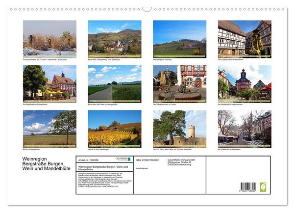 Produktbild: Weinregion Bergstra&szlig;e Burgen, Wein und Mandelbl&uuml;te (Wandkalender 2026 DIN A2 quer), CALVENDO Monatskalender